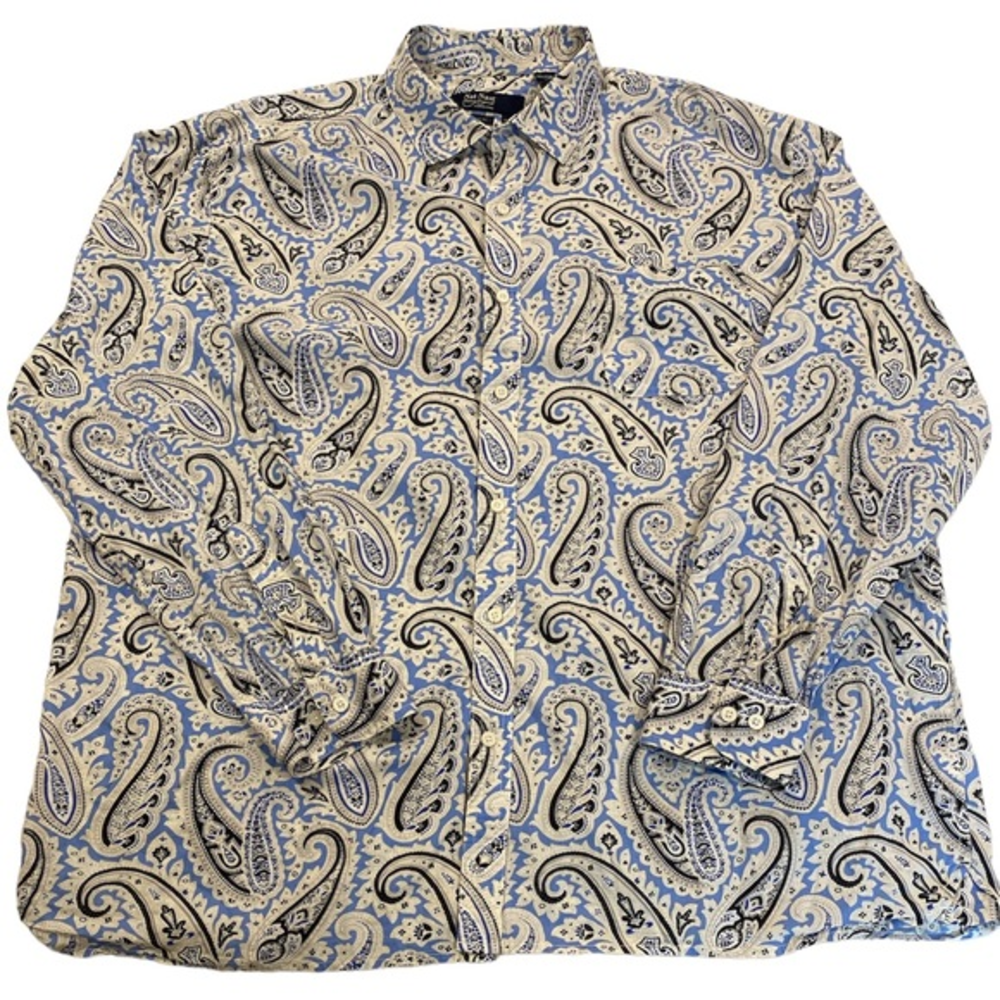NAT NAST BLUE FLORAL PAISLEY‎ PRINT LONG SLEEVE COTTON SHIRT AMERICAN FIT XXL